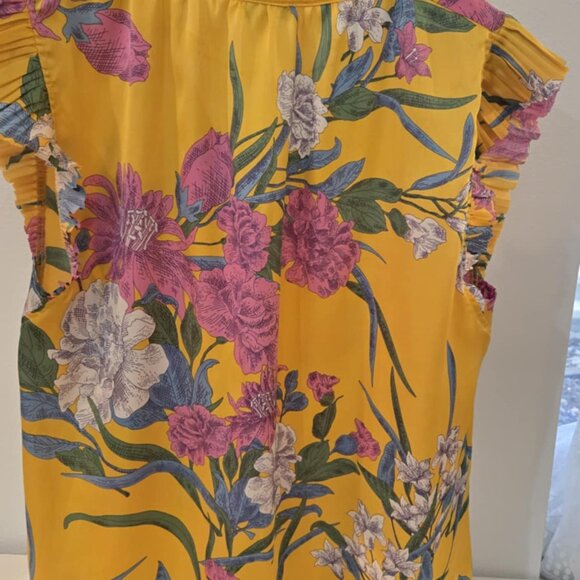 Current Air Los Angeles Ruffle Sleeve Floral Blouse | Size LYellow, Pink, - Picture 6 of 6